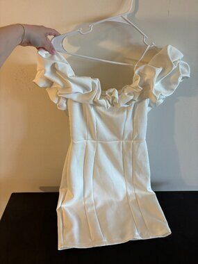 White Mini Dress with Off the Shoulder Ruffles